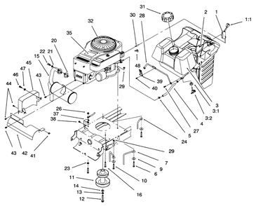 Engine System Components Assembly Diagram and Parts List for 71193 6900001 - 6999999 Toro Lawn Tractor
