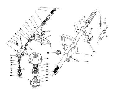 Handle & Trimmer Head Assembly Diagram and Parts List for 51606 2000001 - 2999999 Toro Trimmer