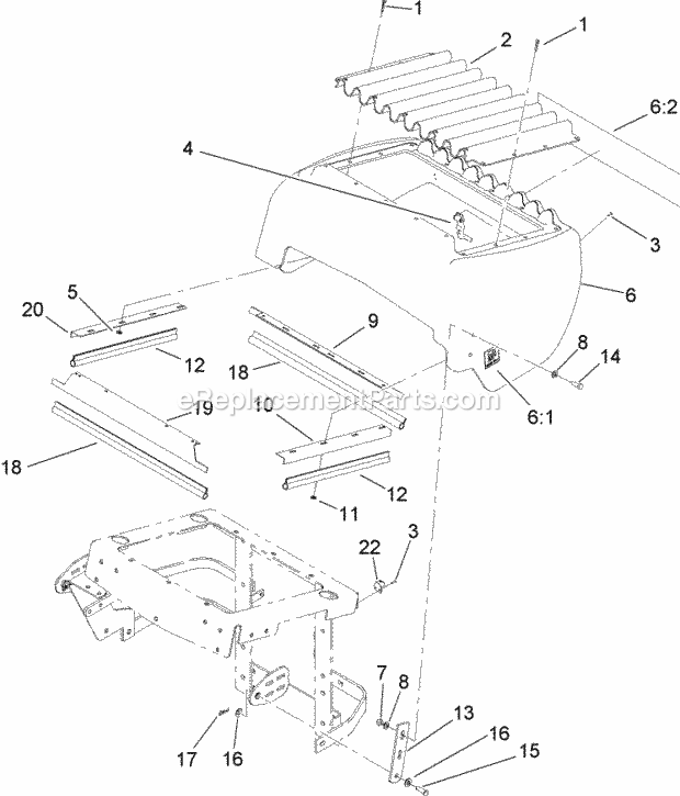 Hood Assembly Diagram and Parts List for 74265 260000001-260999999 Toro Lawn Mower