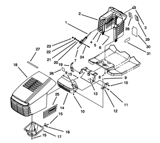 Hood Assembly Diagram and Parts List for 71191 5910001 - 5999999 Toro Lawn Tractor