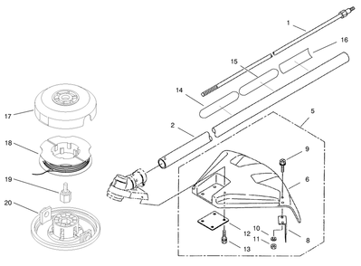 Shaft And Shield Assembly Diagram and Parts List for 53003 895001 - 899999 Toro Trimmer