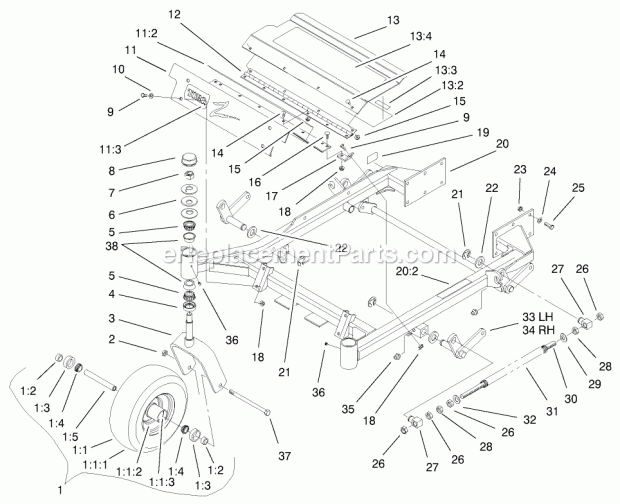 Front Frame Assembly Diagram and Parts List for 74179 210000001-210999999 Toro Lawn Mower