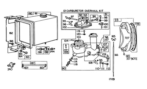 Engine Briggs & Stratton Model No. 252412 Type No. 0134-01 (11 H.P. Snowthrower Model 38090) Diagram and Parts List for 38150 9000001 - 9999999 Toro Snow Blower