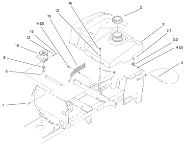 Fuel Tank & Hydro Reservoir Assembly Diagram and Parts List for 72086 9900001 - 9999999 Toro Lawn Tractor