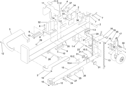 Frame And Jack Assembly Diagram and Parts List for 22618HD 402000000-404319999 Toro Log Splitter