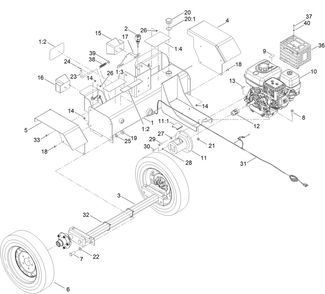 Engine, Axle And Hydraulic Tank Assembly Diagram and Parts List for 23618 400000000-999999999 Toro Log Splitter