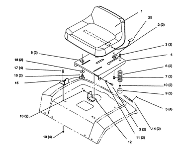 Seat Diagram and Parts List for 72063 4900001 - 4999999 Toro Lawn Tractor
