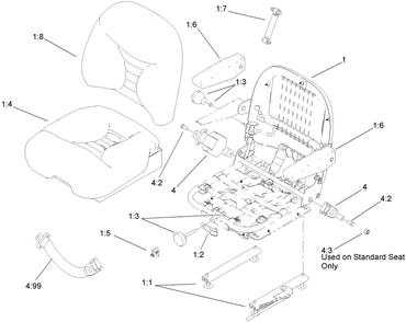 Deluxe Seat Assembly Diagram and Parts List for 74268 (270000301-270999999)(2007) Toro Lawn Mower