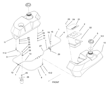 Tank And Fuel Line Assembly Diagram and Parts List for 74214 (220000001-220999999)(2002) Toro Lawn Mower