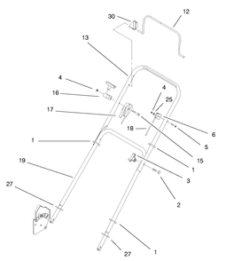 Handle Assembly Diagram and Parts List for 20712 7900001 - 7999999 Toro Lawn Mower