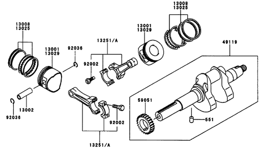 Piston/Crankshaft Diagram and Parts List for 74212 (990001-991000)(1999) Toro Lawn Mower