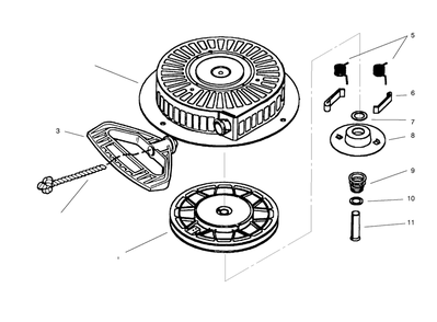 Recoil Starter Tecumseh #590733 Diagram and Parts List for 38540 8900001 - 8999999 Toro Snow Blower