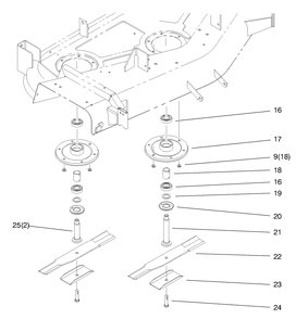 Spindle And Blade Assembly Diagram and Parts List for 78375 8900001 - 8999999 Toro Lawn Mower