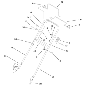 Handle Assembly Diagram and Parts List for 20711 9900001 - 99999999 Toro Lawn Mower