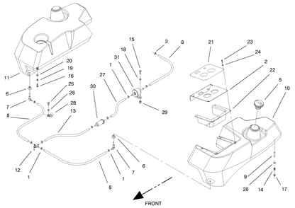 Tank And Fuel Line Diagram and Parts List for 74212 (990001-991000)(1999) Toro Lawn Mower
