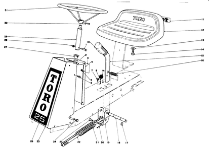 Steering And Seat Assembly Diagram and Parts List for 56005 2000001 - 2999999 Toro Lawn Mower