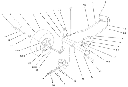 Front Axle Assembly Diagram and Parts List for 72070 9900001 - 9999999 Toro Lawn Tractor