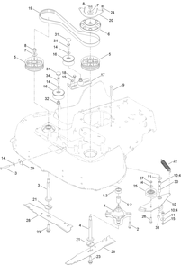 Blade And Spindle Assembly Diagram and Parts List for 22207 407300000-410099999 Toro Lawn Mower