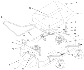 Deck, Cover And Deck Drive Belts Diagram and Parts List for 30194 990001 - 990200 Toro Lawn Mower