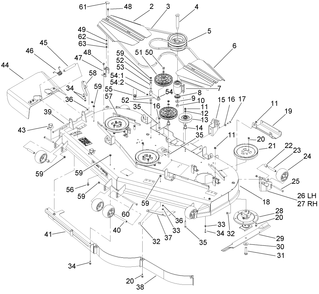 Deck Assembly Diagram and Parts List for 74269TE (270000001-270999999)(2007) Toro Lawn Mower