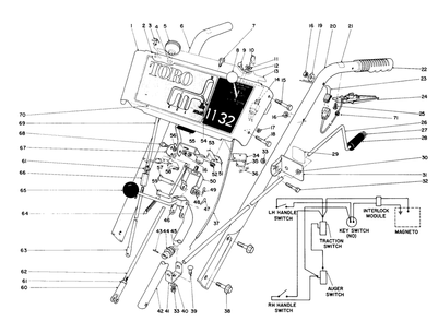 Handle Assembly Diagram and Parts List for 38090 7000001 - 7999999 Toro Snow Blower