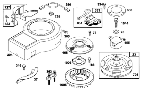 Engine Briggs & Stratton Model 283707-0156-01 Diagram and Parts List for 71201 6900001 - 6999999 Toro Lawn Tractor