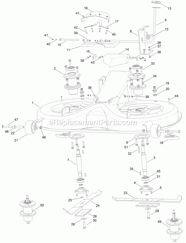 Mower Housing Assembly Diagram and Parts List for 74596 316000001-316999999 Toro Lawn Mower