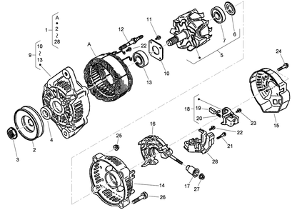 Alternator Components Assembly Diagram and Parts List for 74274 (313000001-313999999)(2013) Toro Lawn Mower