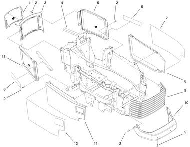 Grille And Side Panel Assembly Diagram and Parts List for 73545 8900001 - 8999999 Toro Lawn Tractor