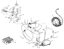 D-160 Onan Engine, Governor, Starter, Charging Alternator and Blower Housing Diagram and Parts List for 71-16OS01 1977 Toro Lawn Tractor