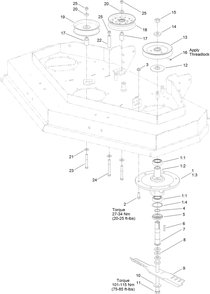 48 Inch Deck Spindle And Pulley Assembly Diagram and Parts List for 2712 312000001 - 312999999 Toro Lawn Tractor Accessories