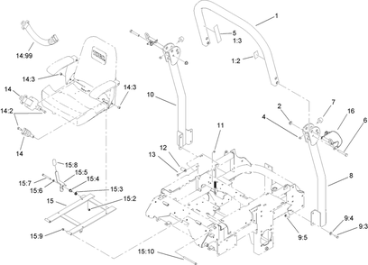 Roll-Over Protection System Assembly Diagram and Parts List for 74274 (270000001-270999999)(2007) Toro Lawn Mower
