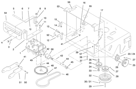 Transmission, Pulleys And Drive Belt Diagram and Parts List for 30197 990001 - 999999 Toro Lawn Mower