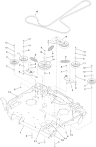 Center Deck Belt Drive Assembly Diagram and Parts List for 74090 410000000 - 412999999 Toro Lawn Tractor