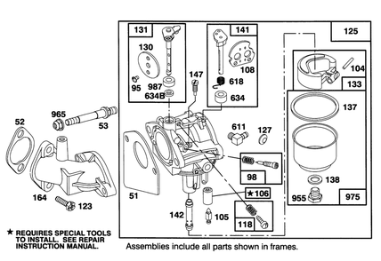 Engine Briggs & Stratton Model 283707-0156-01 Diagram and Parts List for 71182 4900001 - 4999999 Toro Lawn Tractor