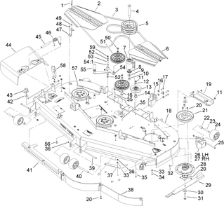 Deck Assembly Diagram and Parts List for 74269 (240000001-240999999)(2004) Toro Lawn Mower
