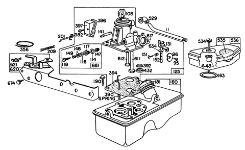 Briggs & Stratton Carburetor Assembly Model 92908-1842-04 For 21" Self Propelled Model 16390 Diagram and Parts List for 16360 9000001 - 9999999 Toro Lawn Mower