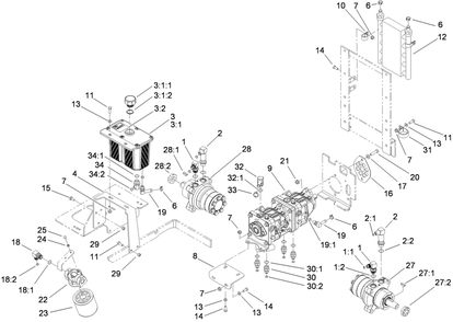 Hydraulic Tank, Pump And Motor Assembly Diagram and Parts List for 74274 (280000001-280999999)(2008) Toro Lawn Mower