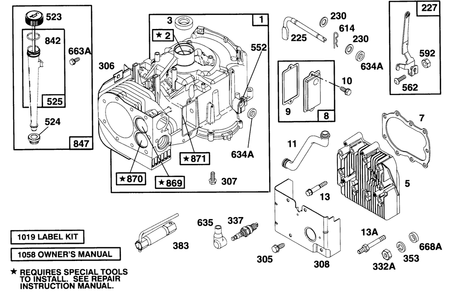 Engine Briggs & Stratton Model 28d707-0124-01 Diagram and Parts List for 70142 59000001 - 59999999 Toro Lawn Tractor