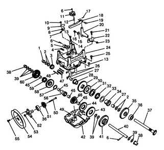 Transmission Assembly No. 62-0190 Diagram and Parts List for 38513 8000001 - 8999999 Toro Snow Blower