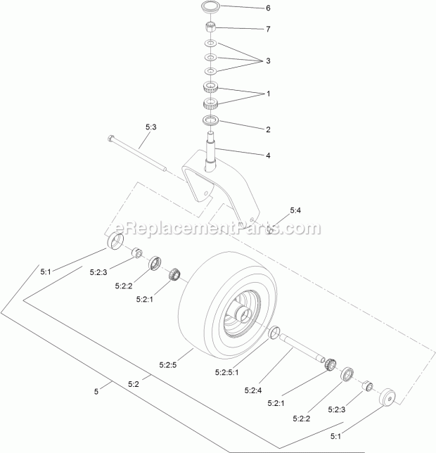 Caster Wheel And Fork Assembly Diagram and Parts List for 74942TE 315000001-315999999 Toro Lawn Mower