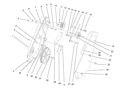 Pulley And Cover Assembly Diagram and Parts List for 38417 8900001 - 8999999 Toro Snow Blower