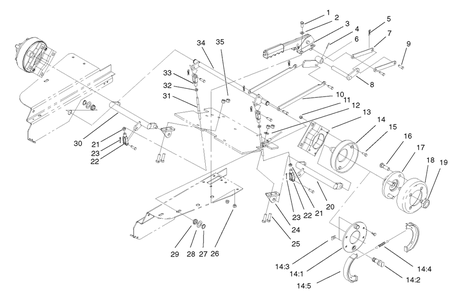 Parking Brake Assembly Diagram and Parts List for 74187 (200000501-200999999)(2000) Toro Lawn Mower