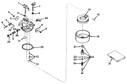 Carburetor Model No. 631165 Diagram and Parts List for 23267 1000001 - 1999999 Toro Lawn Mower