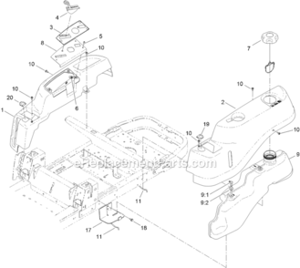 Body_Styling_And_Fuel_Pod_Assembly Diagram and Parts List for 74621 312000001-312999999 Toro Lawn Tractor