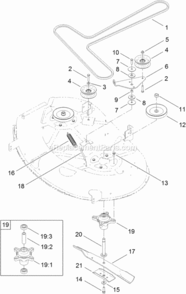 42_Inch_Deck_Belt_Spindle_And_Blade_Assembly Diagram and Parts List for 74625 311000001 - 311999999 Toro Lawn Tractor