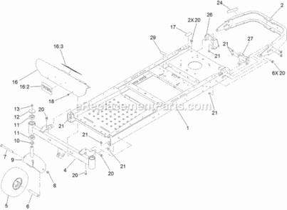 Frame_Front_Axle_And_Caster_Wheel_Assembly Diagram and Parts List for 74625 313000001 - 313999999 Toro Lawn Tractor