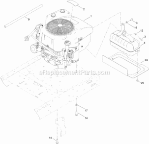 Engine_And_Muffler_Assembly Diagram and Parts List for 74629 314000001 - 314999999 Toro Lawn Tractor
