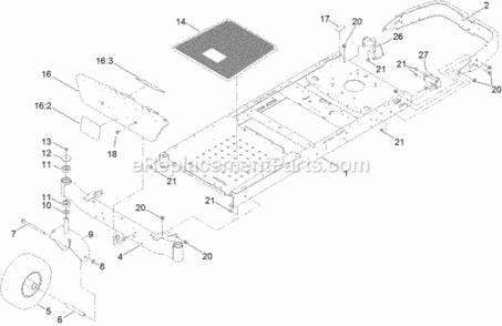 Frame_Front_Axle_And_Caster_Wheel_Assembly Diagram and Parts List for 74632 313000001 - 313999999 Toro Lawn Tractor