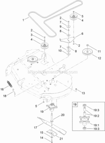 42_Inch_Deck_Belt_And_Blade_Assembly Diagram and Parts List for 74633 313100001 - 313999999 Toro Lawn Tractor